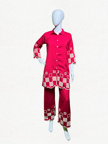 Happiora Ruby Mosaic: Geometric Embroidered Co-ord Set