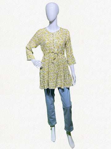 Happiora Sunshine Vine: Pure Cotton Floral Peplum Tunic