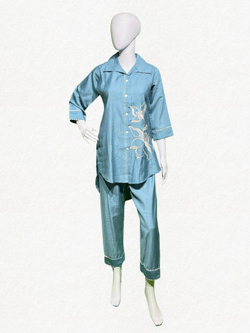 Happiora Sky Blossom: Floral Embroidered Co-ord Set