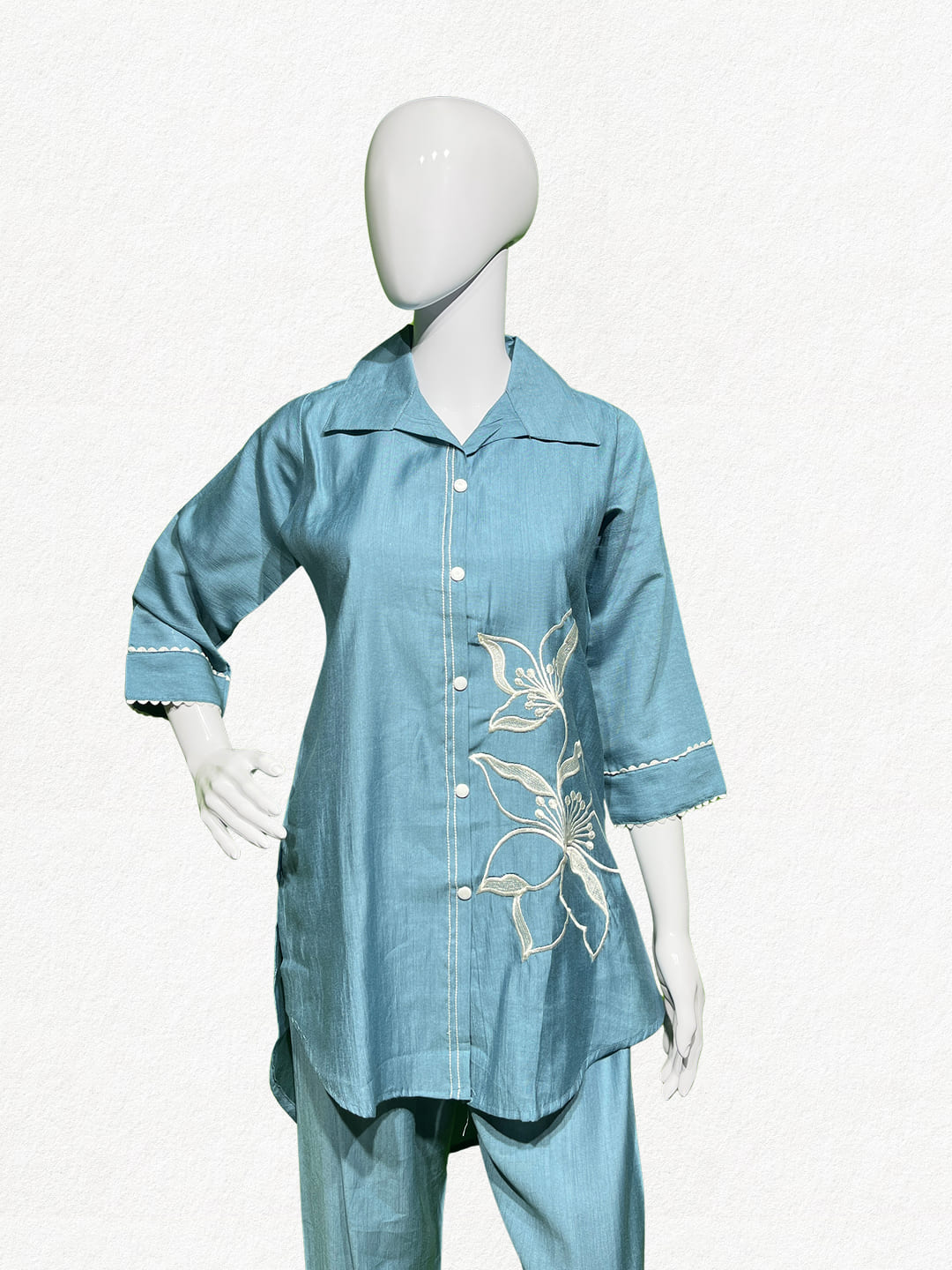 Happiora Sky Blossom: Floral Embroidered Co-ord Set