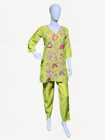 Happiora Lime Blossom: 3D Floral Appliqué Co-ord Set
