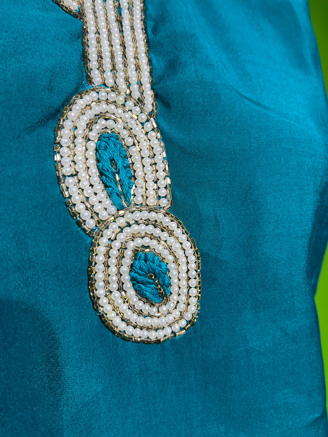 Happiora Teal Pearl: Beaded Neckline Co-ord Set