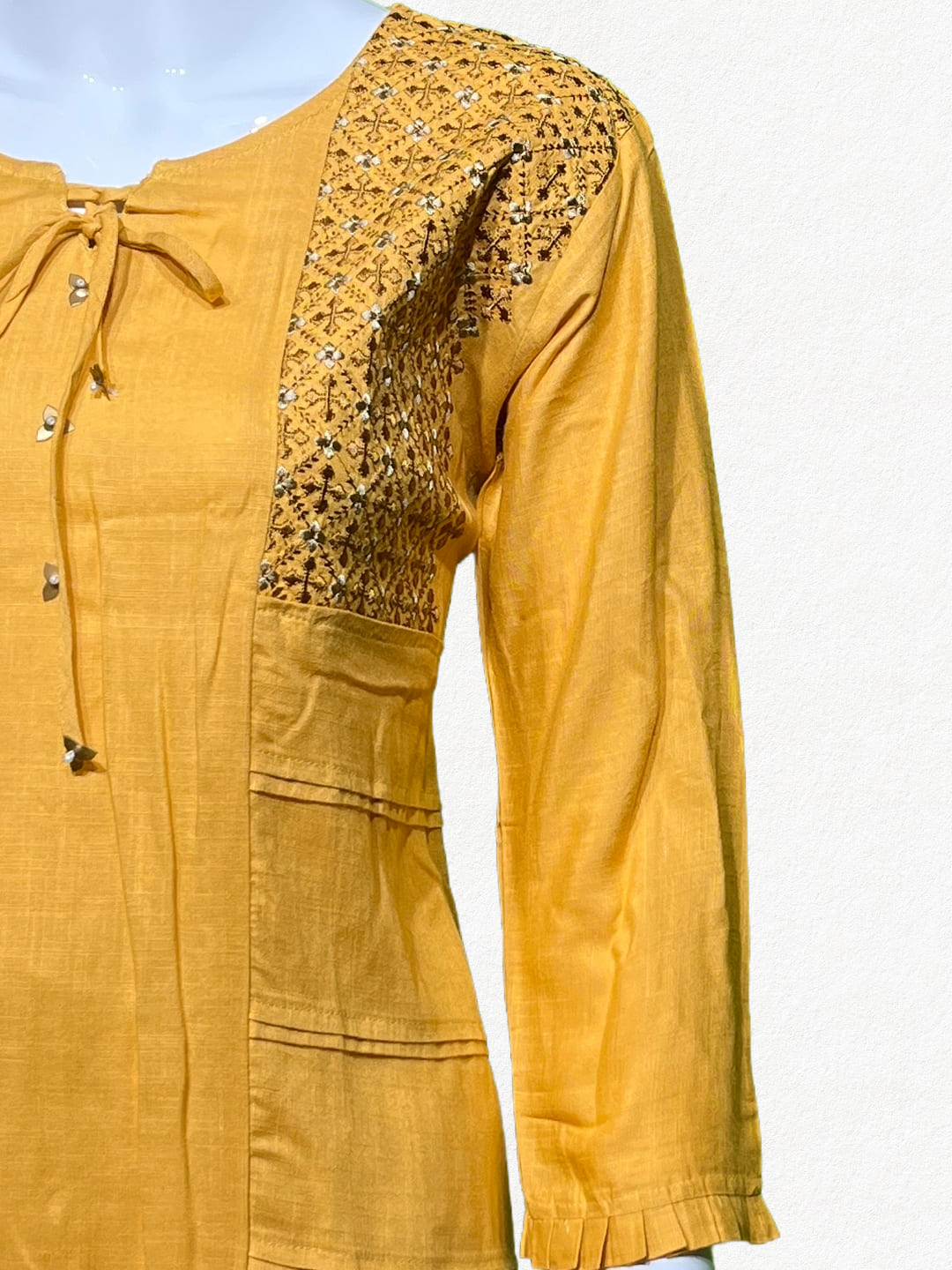 Happiora Golden Ochre: Embroidered Panel Cotton Kurti
