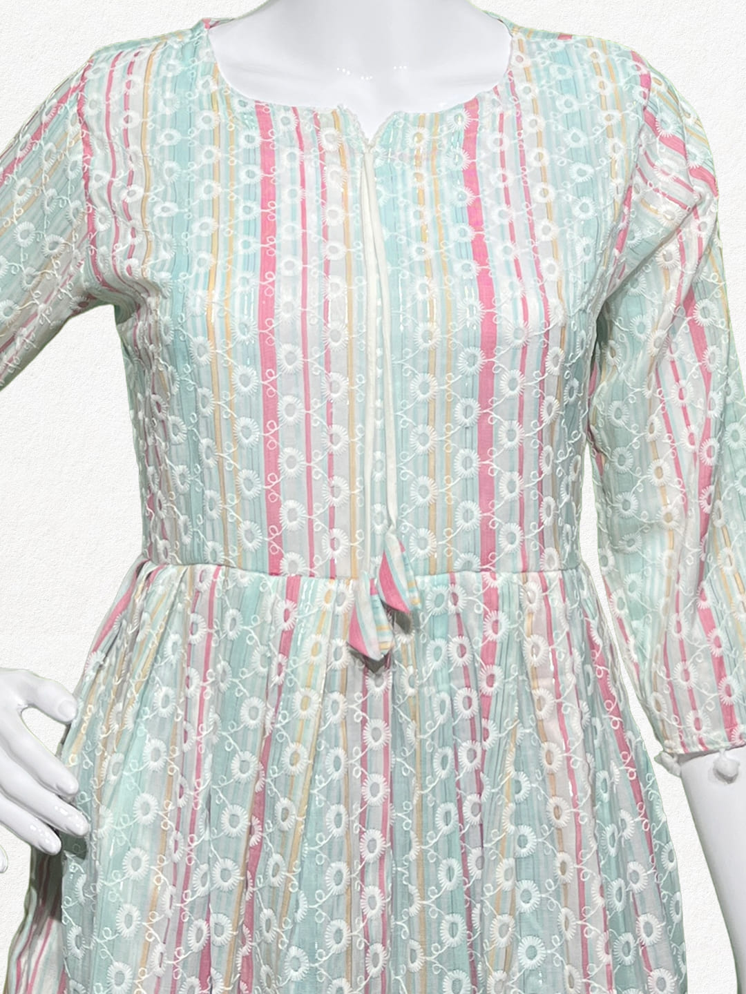 Happiora Pastel Bloom: Striped Embroidered Peplum Tunic