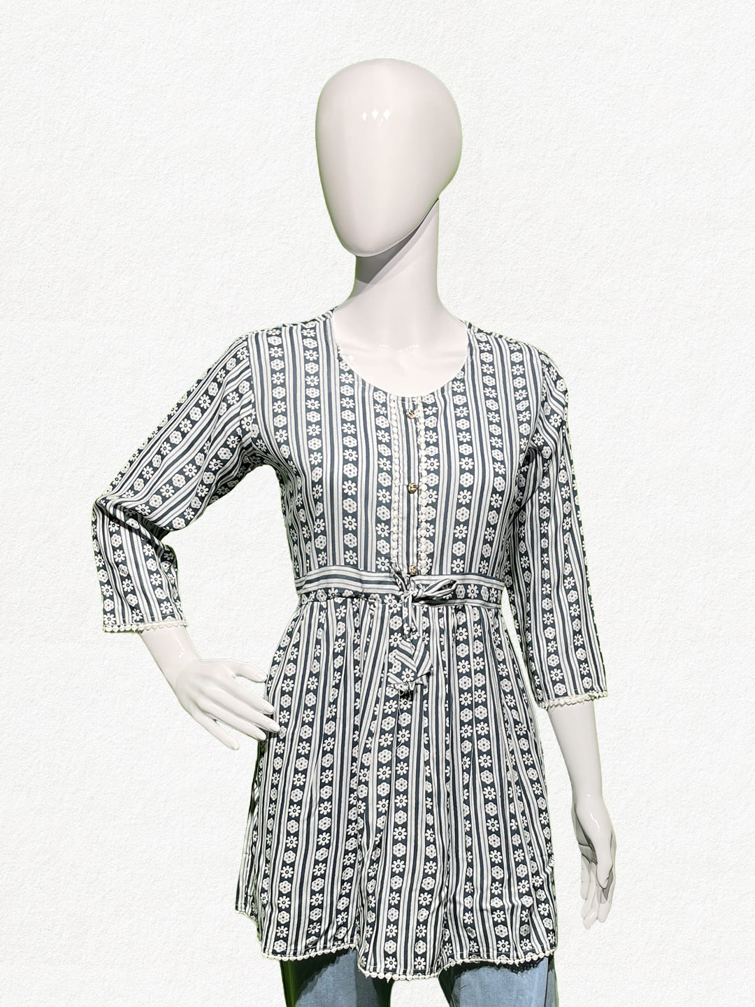 Happiora Meadow Stripe: Cotton Floral Peplum Tunic