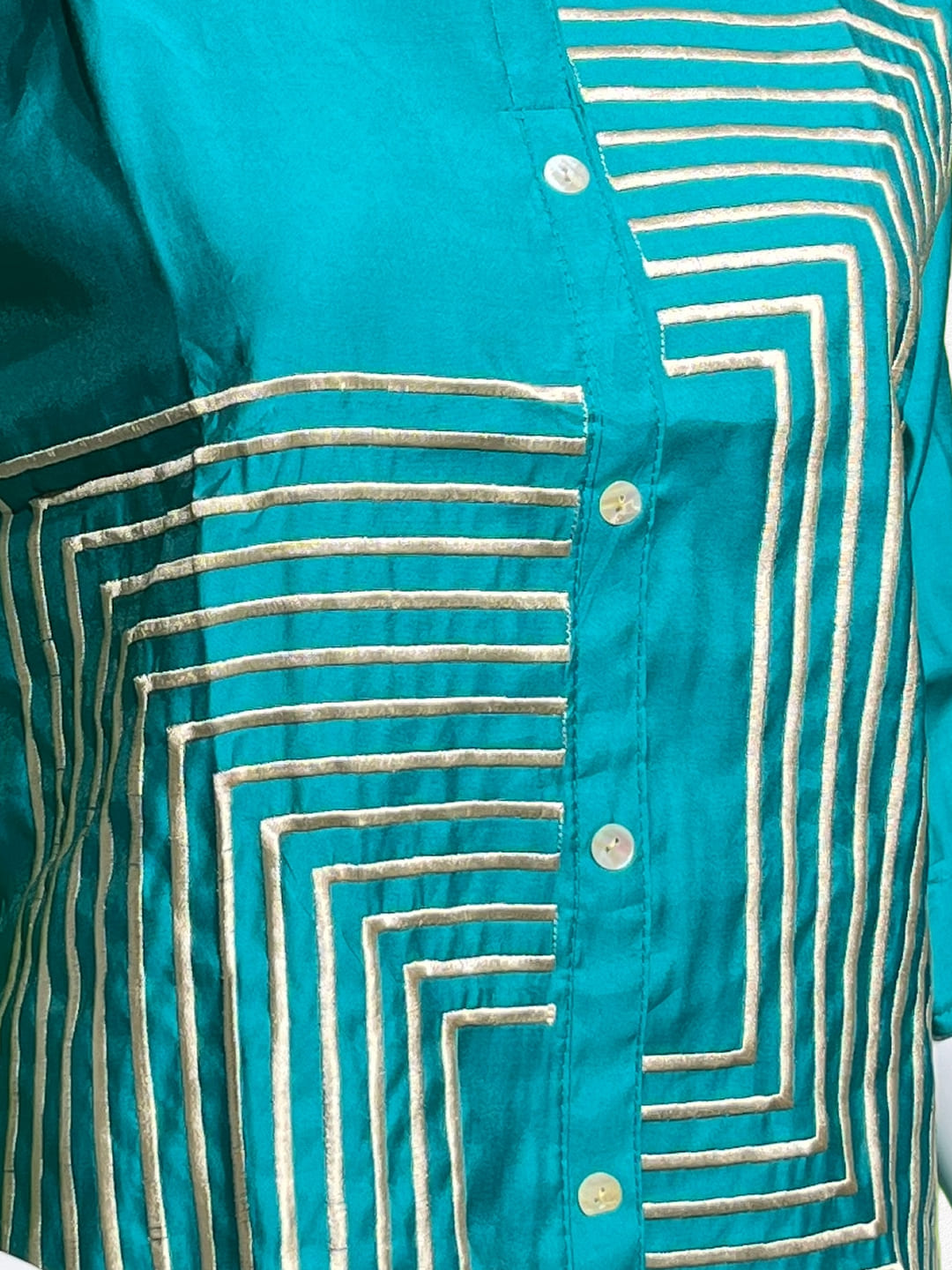 Happiora Teal Tech: Geometric Silk-Cotton Co-ord Set