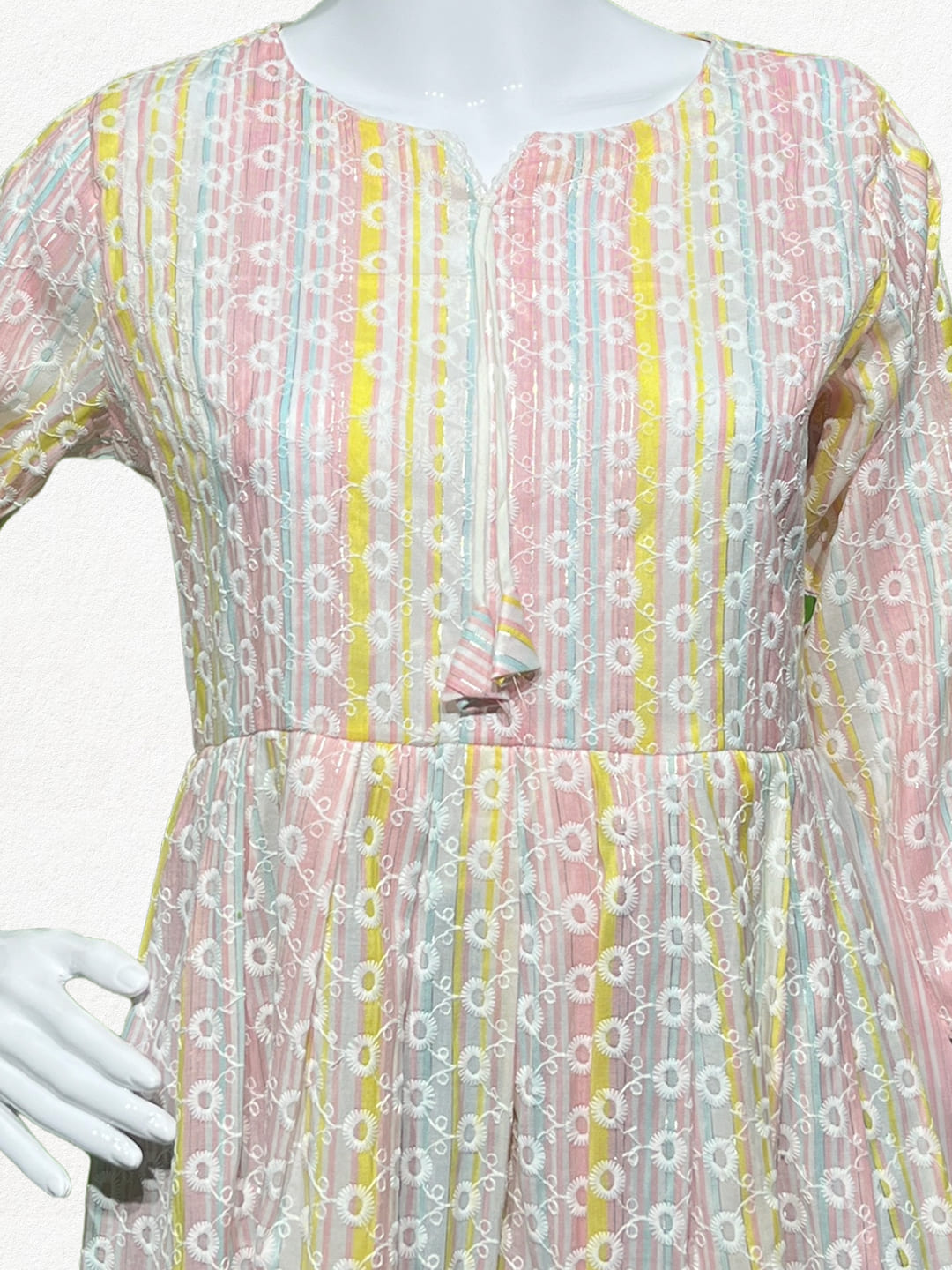 Happiora Pastel Bloom: Striped Embroidered Peplum Tunic