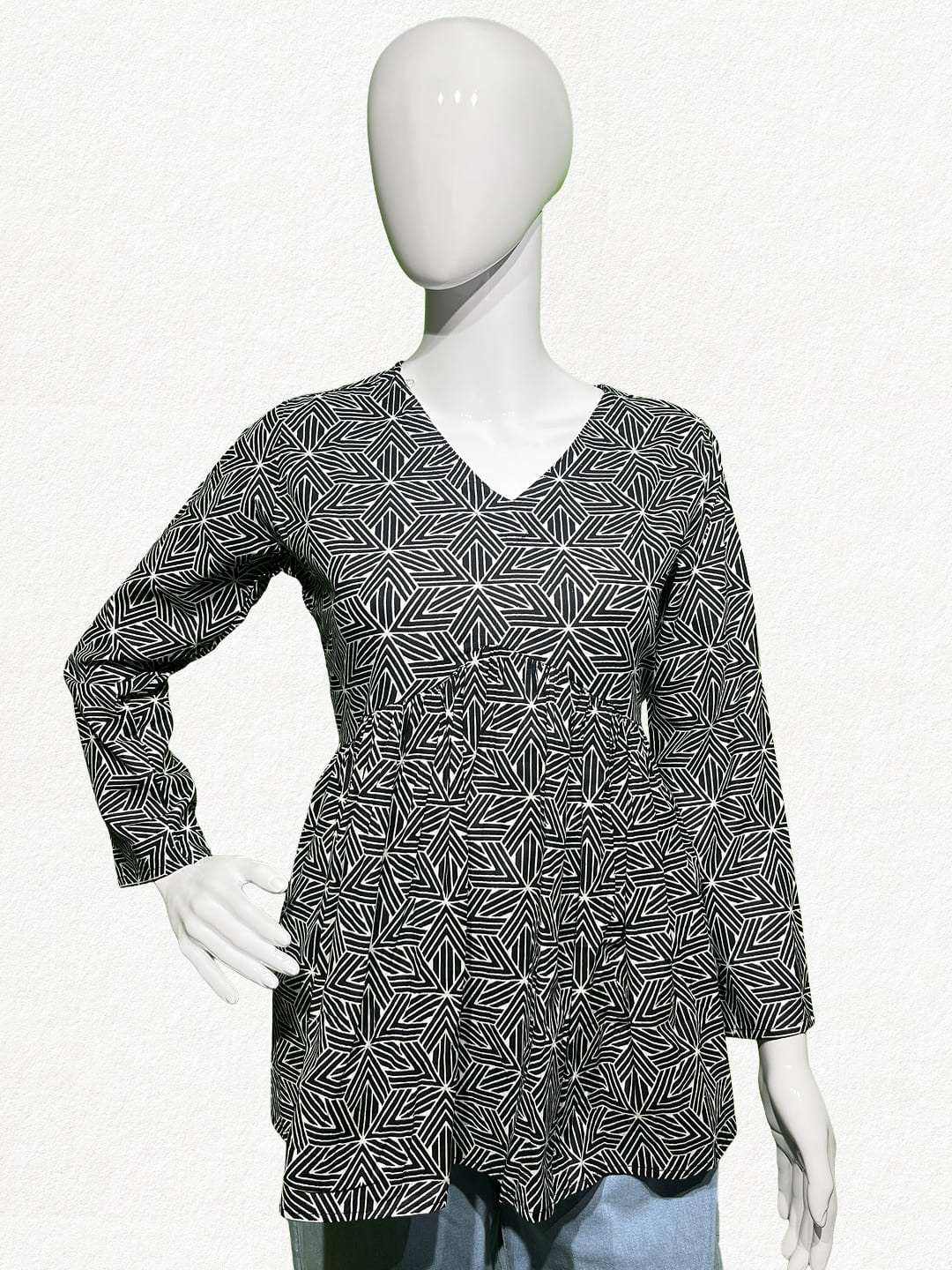 Happiora Midnight Geometry: Pure Cotton Peplum Tunic