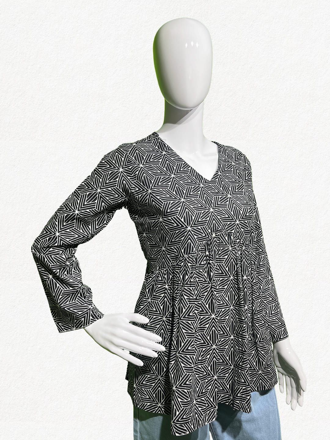 Happiora Midnight Geometry: Pure Cotton Peplum Tunic