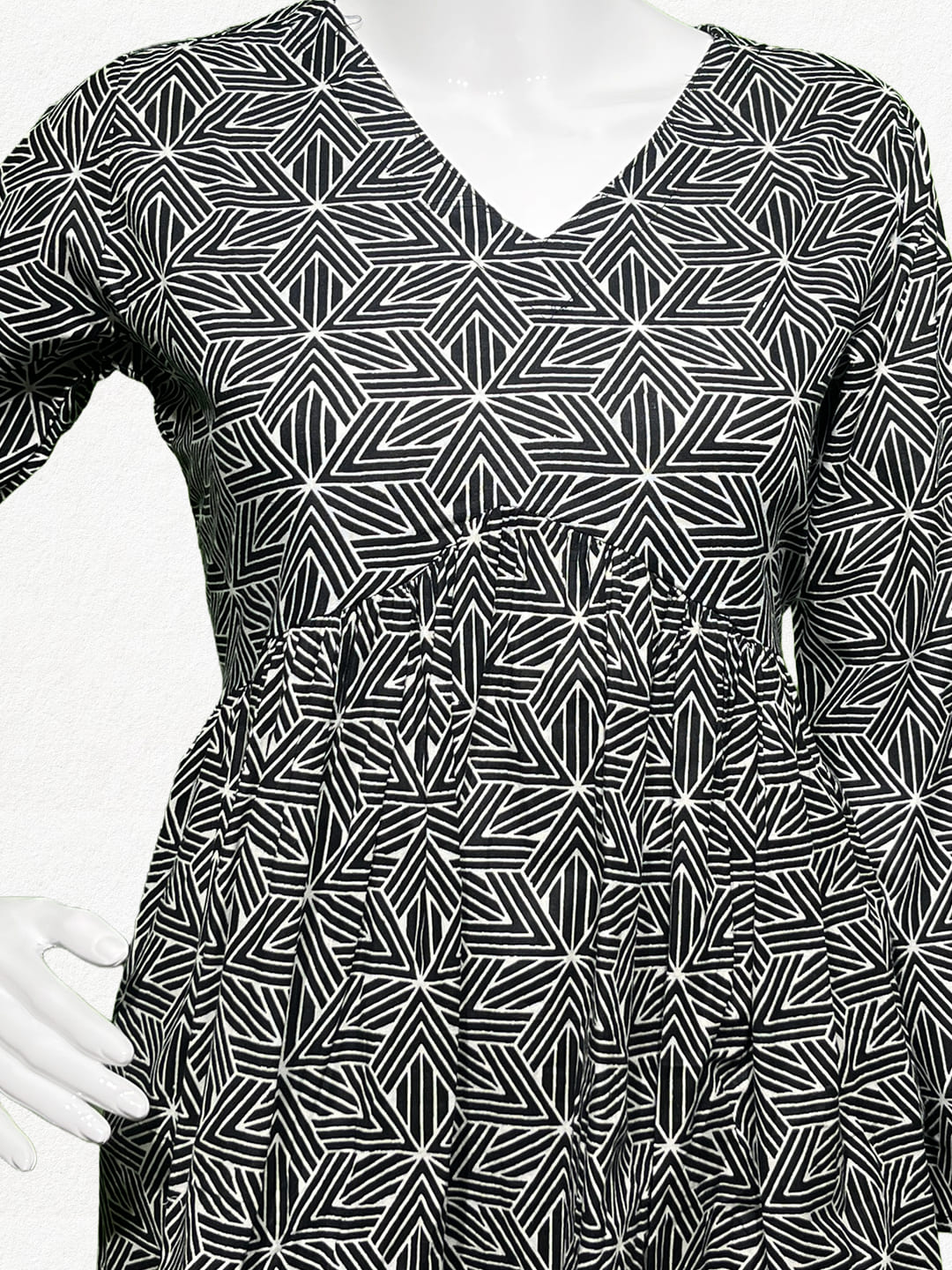 Happiora Midnight Geometry: Pure Cotton Peplum Tunic