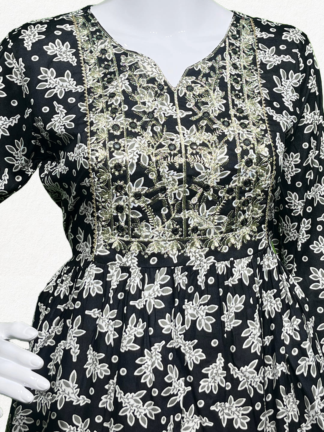 Nocturnal Blossom: Black Floral Embroidered Peplum Tunic
