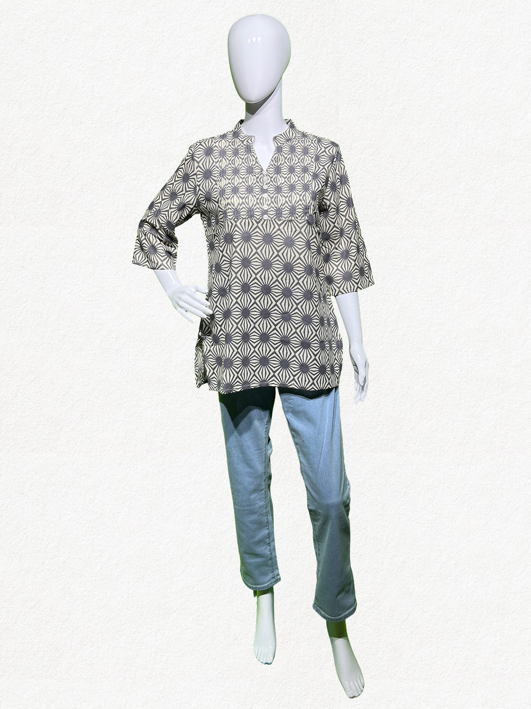 Happiora Slate Starburst: Pintuck Cotton Short Kurti