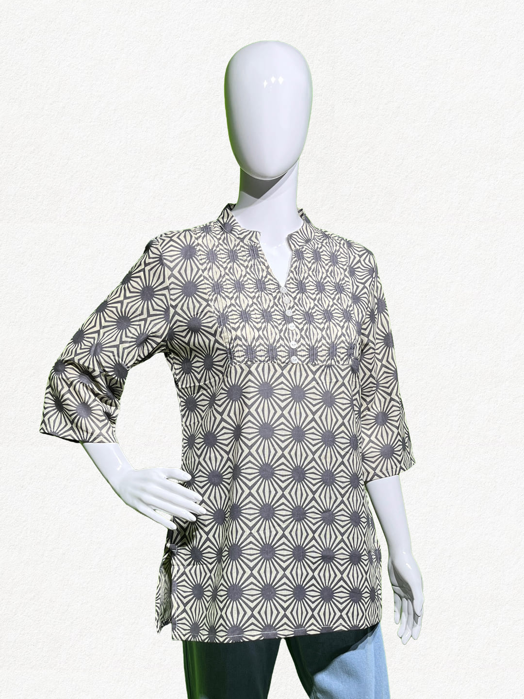 Happiora Slate Starburst: Pintuck Cotton Short Kurti