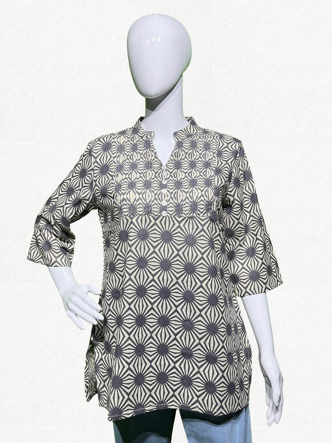 Happiora Slate Starburst: Pintuck Cotton Short Kurti