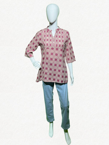Happiora Magenta Starburst: Pintuck Cotton Short Kurti