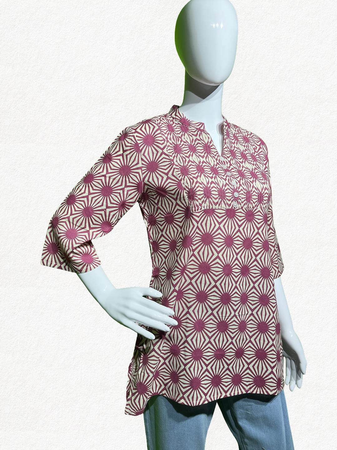 Happiora Magenta Starburst: Pintuck Cotton Short Kurti