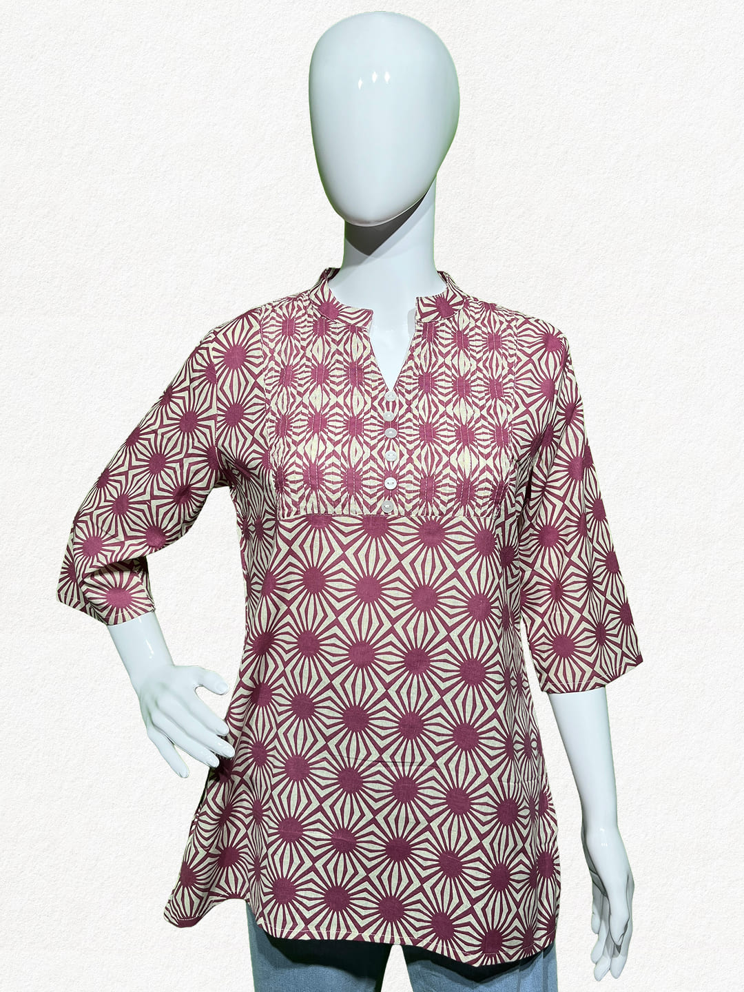 Happiora Magenta Starburst: Pintuck Cotton Short Kurti