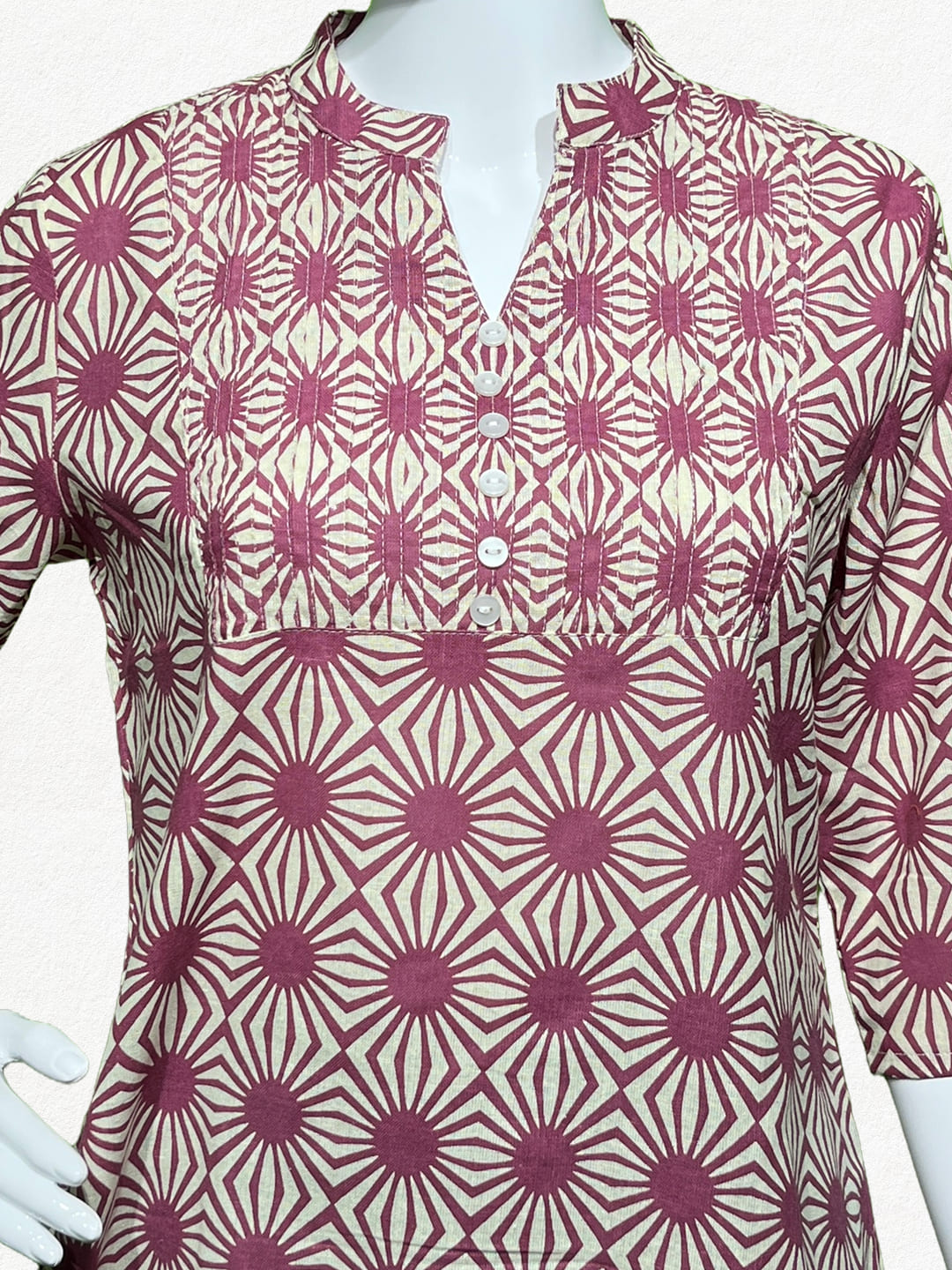 Happiora Magenta Starburst: Pintuck Cotton Short Kurti