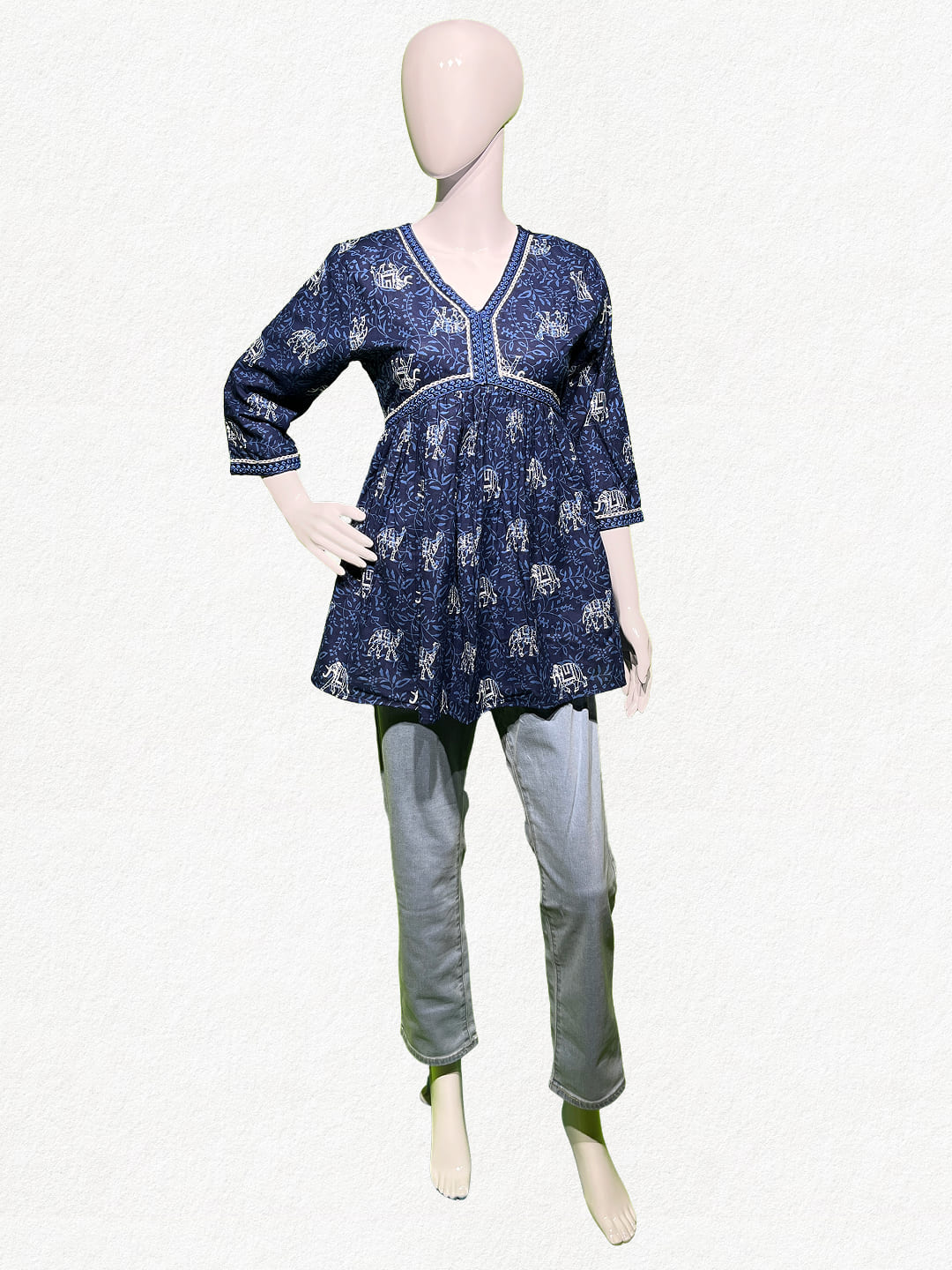 Happiora Indigo Heritage: Authentic Block Print Camel Peplum Tunic