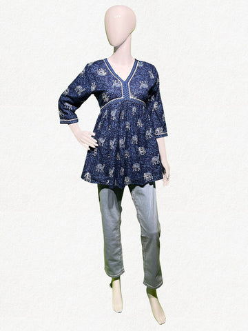 Happiora Indigo Heritage: Authentic Block Print Camel Peplum Tunic