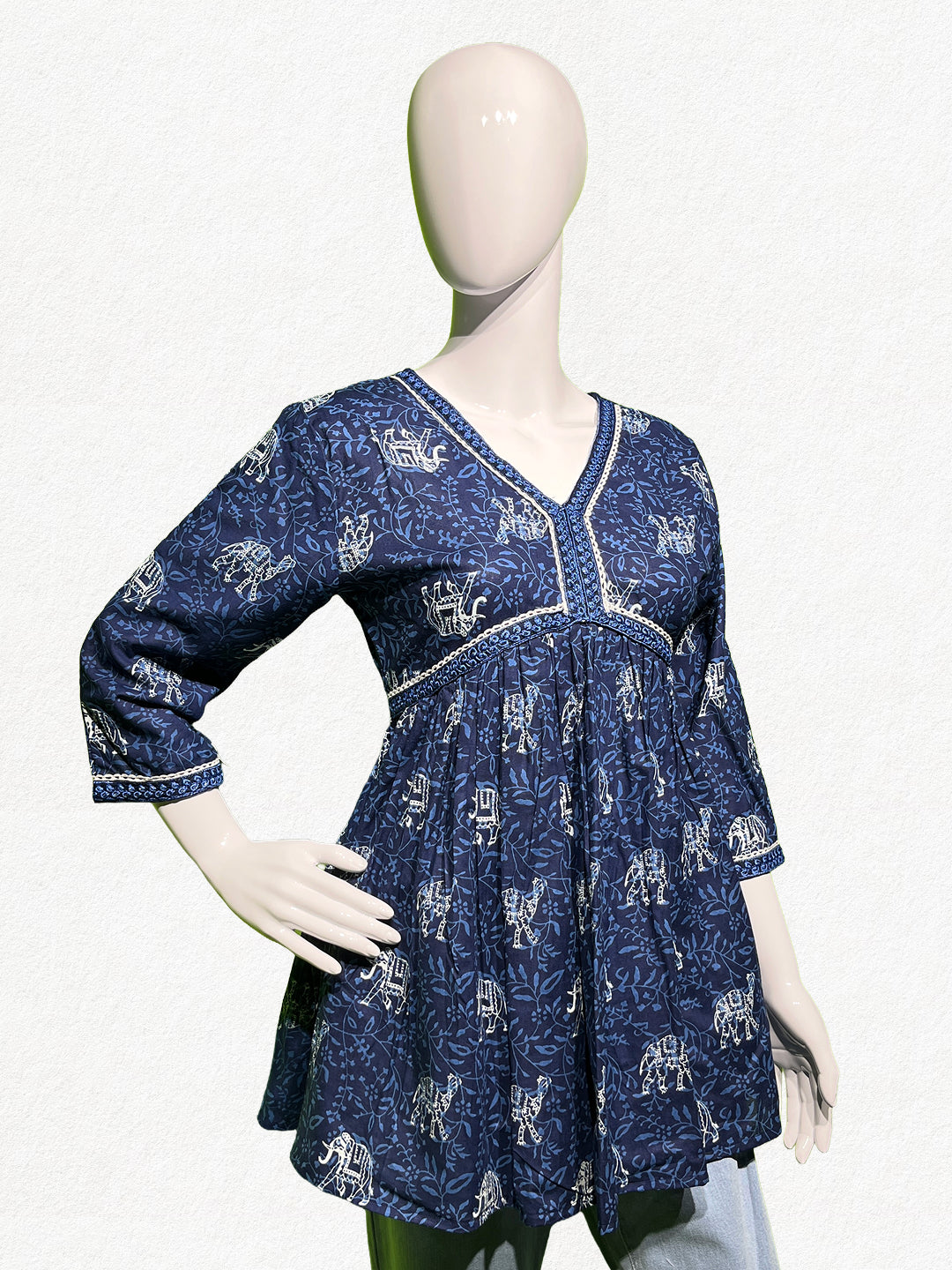 Happiora Indigo Heritage: Authentic Block Print Camel Peplum Tunic