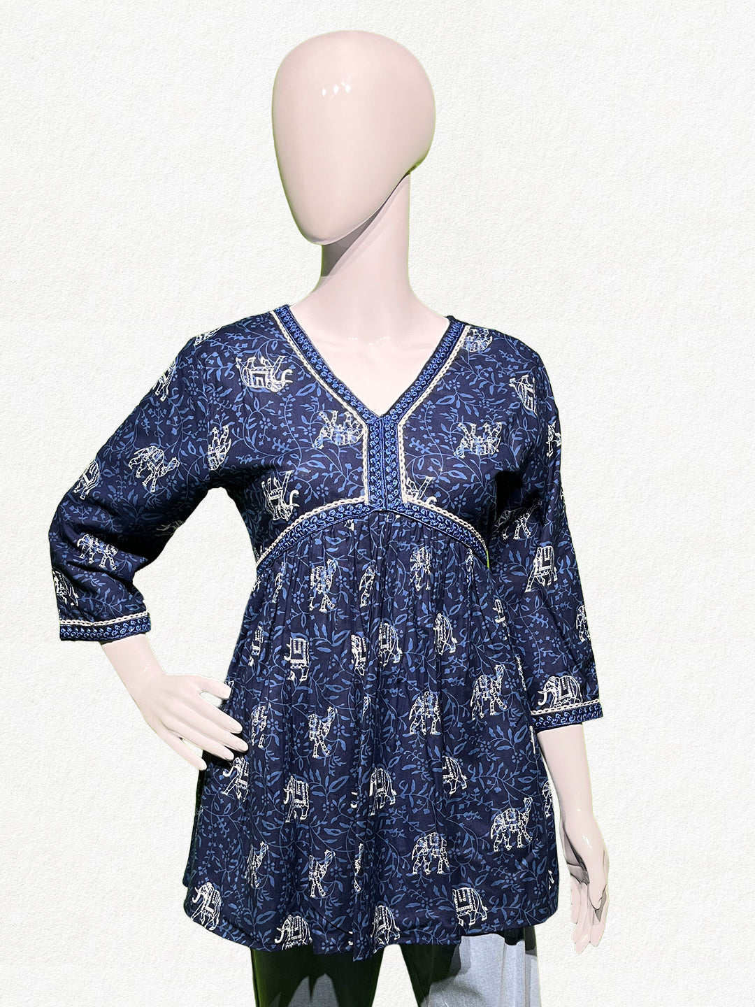 Happiora Indigo Heritage: Authentic Block Print Camel Peplum Tunic