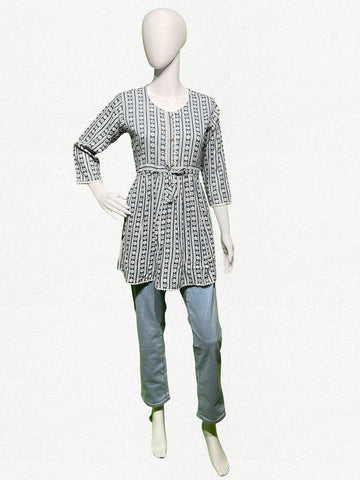 Happiora Meadow Stripe: Cotton Floral Peplum Tunic