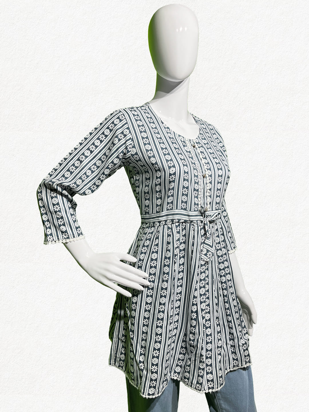 Happiora Meadow Stripe: Cotton Floral Peplum Tunic