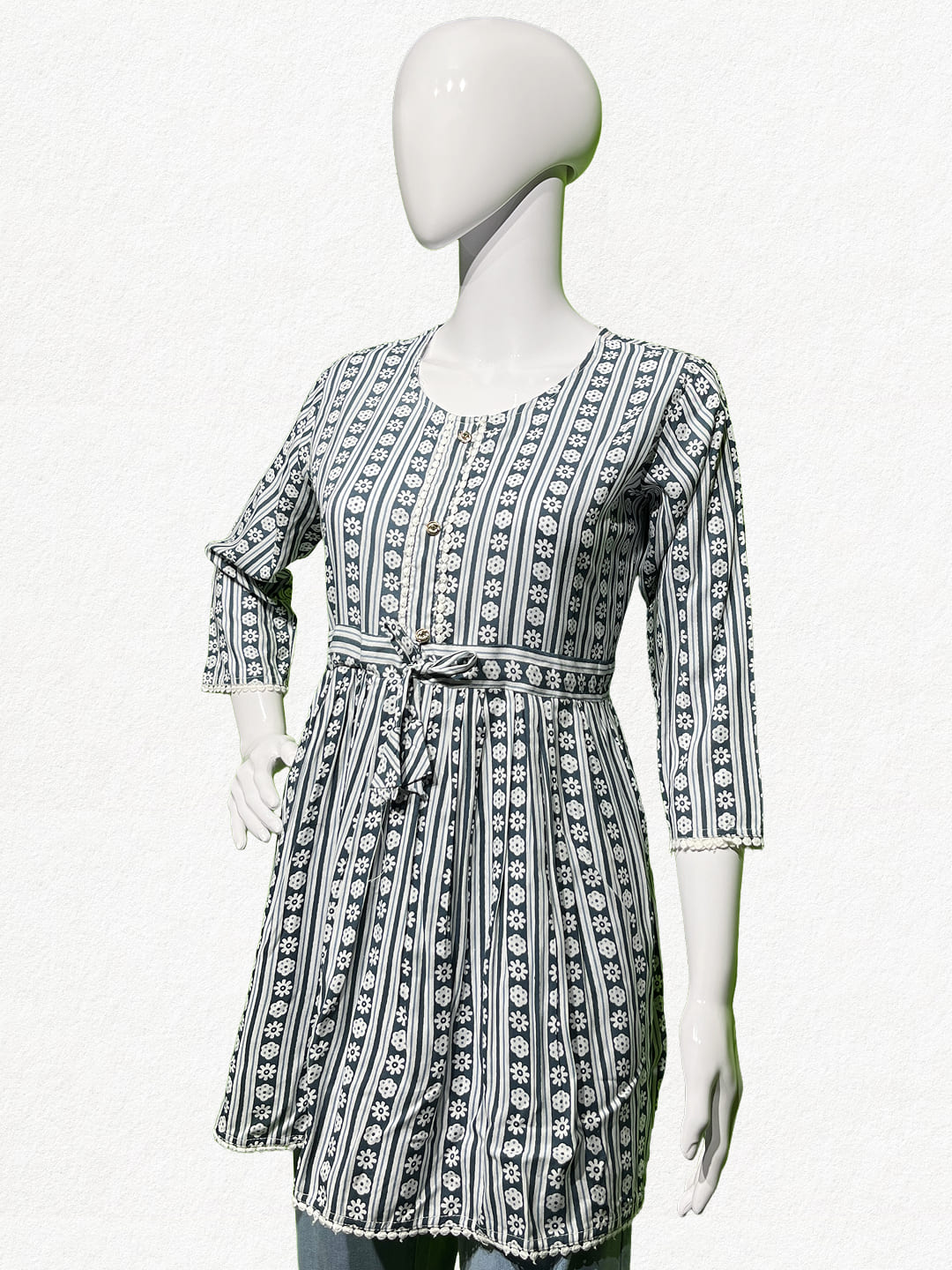 Happiora Meadow Stripe: Cotton Floral Peplum Tunic