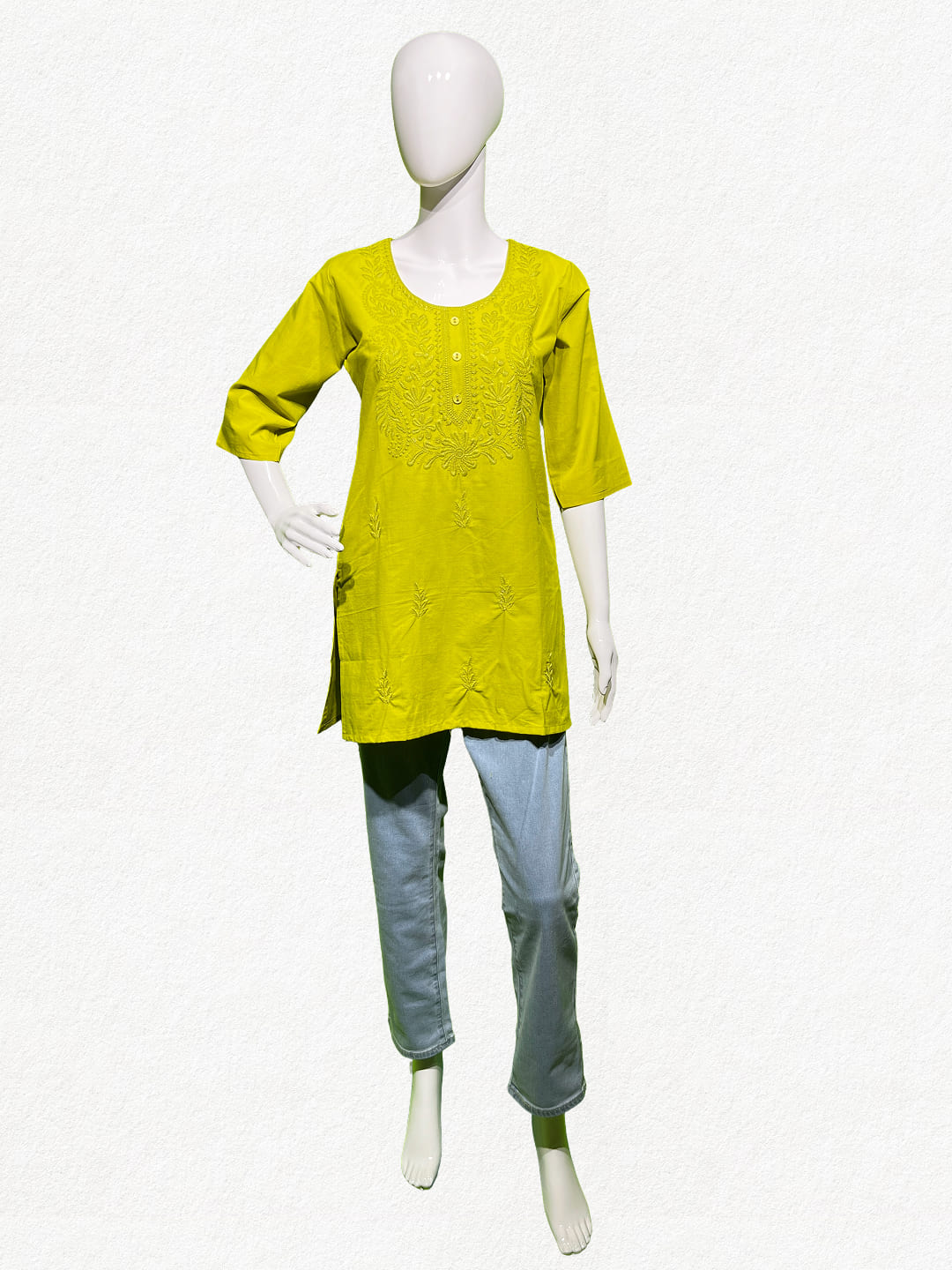 Happiora Radiance: Tonal Embroidered Cotton Kurti