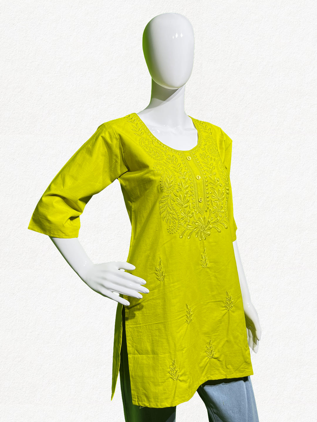 Happiora Radiance: Tonal Embroidered Cotton Kurti