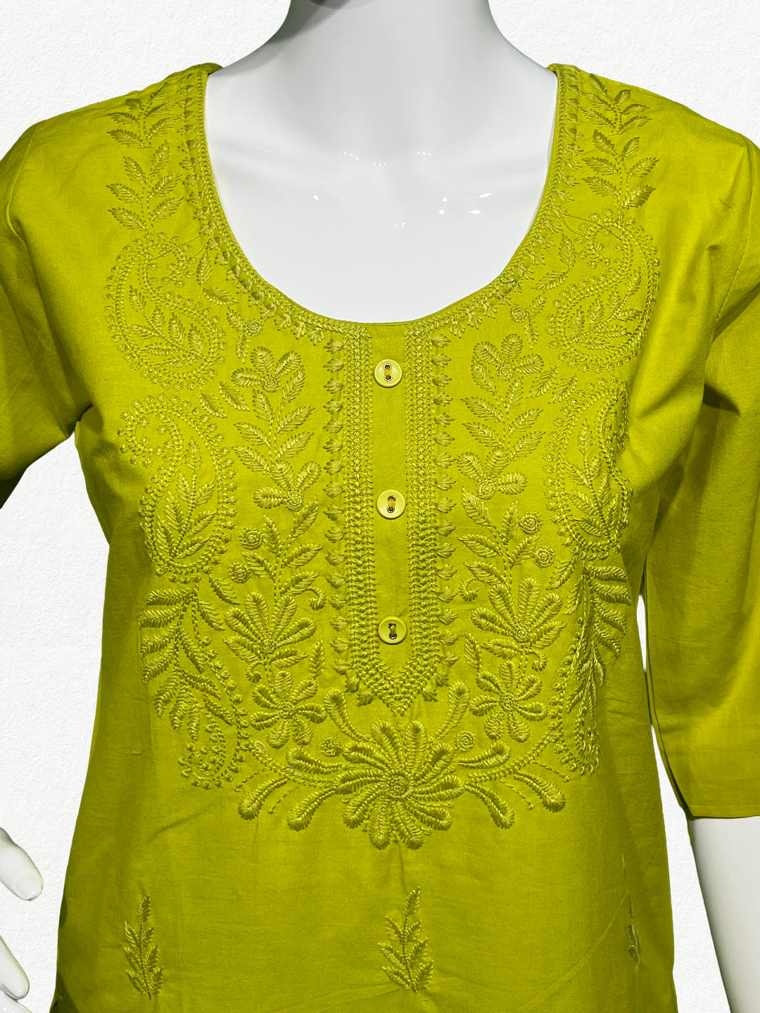 Happiora Radiance: Tonal Embroidered Cotton Kurti