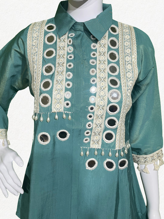 Happiora Aqua Radiance: Mirror-Work Asymmetrical Co-ord Set