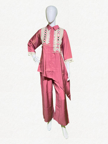 Happiora Rose Radiance: Mirror-Work Asymmetrical Co-ord Set