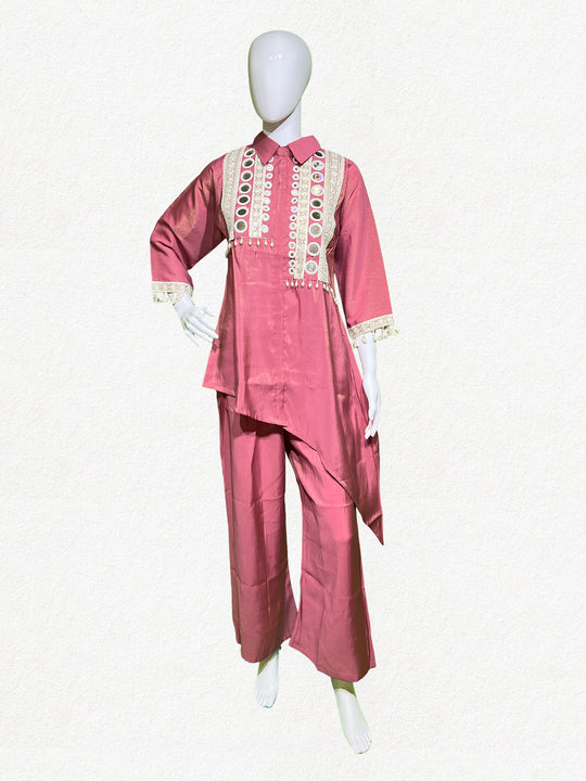 Happiora Rose Radiance: Mirror-Work Asymmetrical Co-ord Set