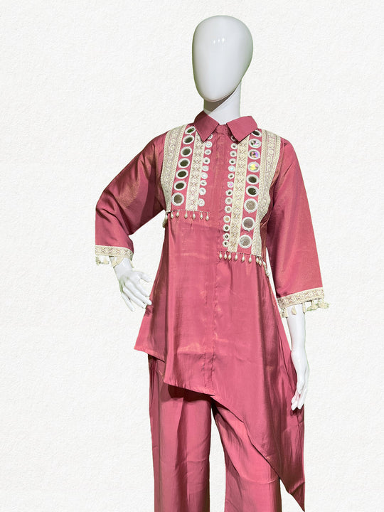 Happiora Rose Radiance: Mirror-Work Asymmetrical Co-ord Set